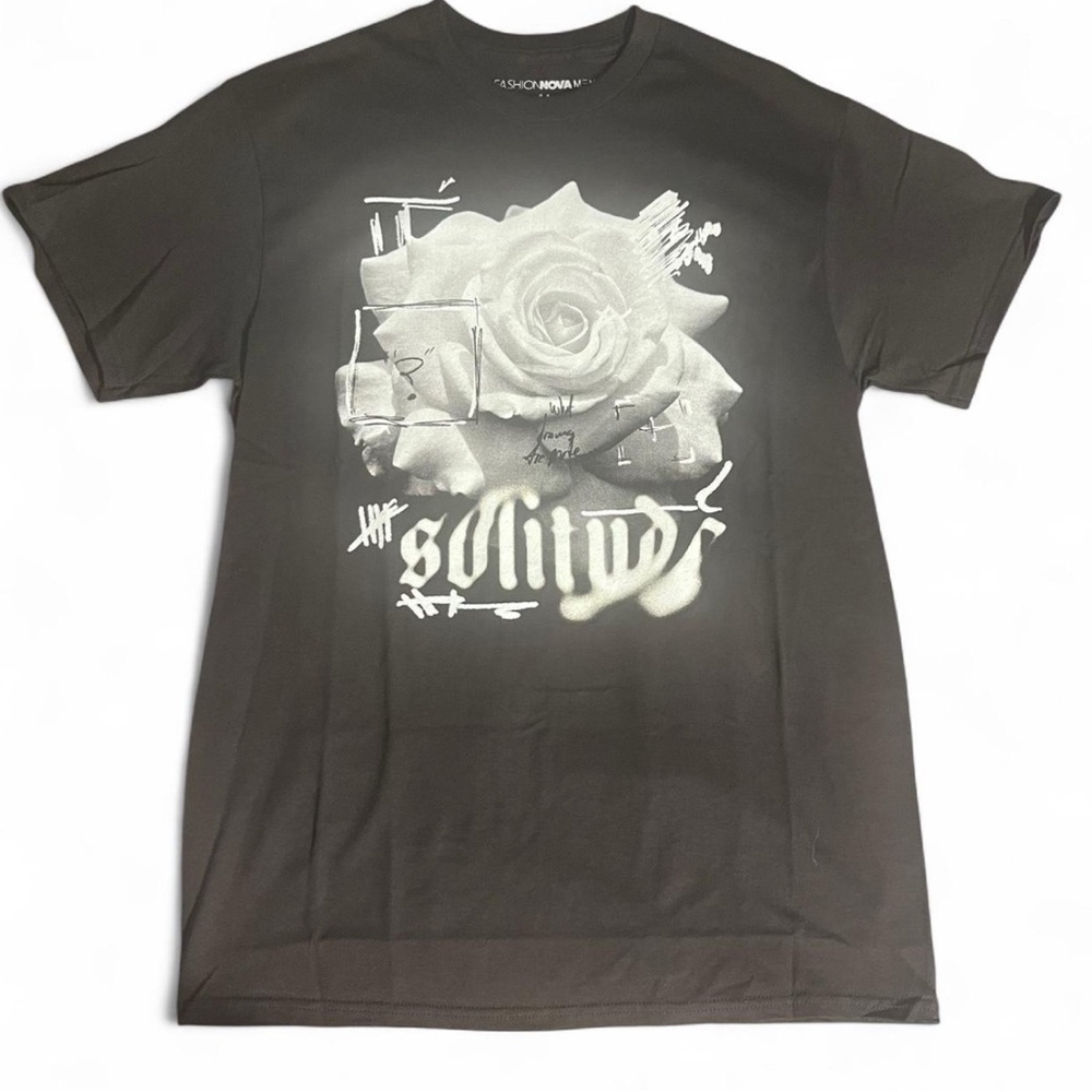 Fashion Nova Black Artistic Rose Short Sleeve Tee